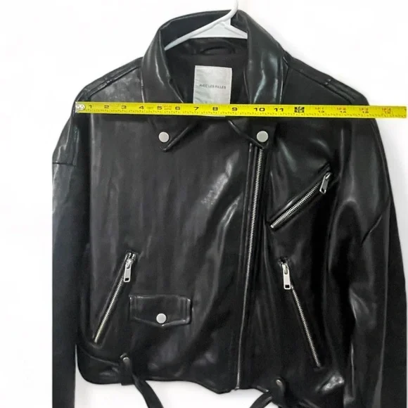 Avec Les Filles Oversized Faux Leather Cropped Biker Jacket - Black - M - Picture 4 of 11